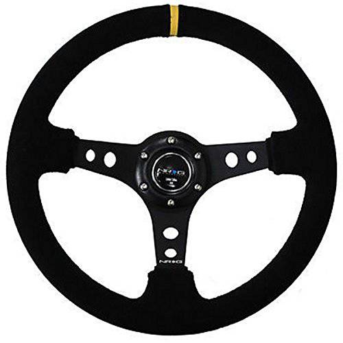 NRG Innovations ST-006S-Y 350mm 스포츠 스티어링휠, 운전대, 핸들 (3 딥) (스웨이드가죽 Yellow 센터 Mark)