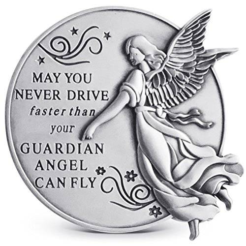 Guardian Angel 썬바이저 클립 for 차량용 2-1 4 인치 직경 메탈 Reads MAY You Never DRIVE FASTER than Your Guardian Angel Can FLY Best 부모님 선물 좋은선택 New 드라이버 사랑하는 그들 자동차 1