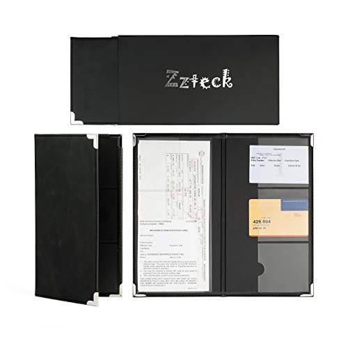 Zzteck Car 등록 카드 홀더 과 보험 - 오토 트럭 글로브 박스 콘솔 서류 오가니저 프리미엄 PU 블랙 가죽 지갑 케이스 용