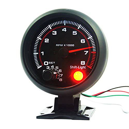 NCElec Universal 3.75 12V White led 백라이트 타코미터 Gauge Red 시프트 조명, 라이트 오토 가솔린 카 0-8000 RPM with for