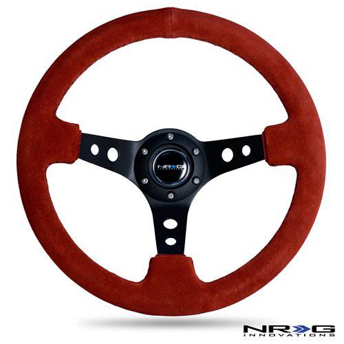 NRG Innovations ST-006S-RR 350mm 스포츠 스티어링휠, 운전대, 핸들 (3 딥) (레드 스웨이드가죽)