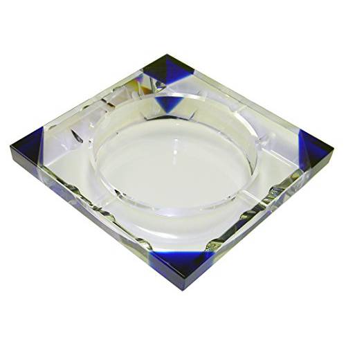 Amlong Crystal 6 x 6 인치 사각 라지 블루 크리스탈 재떨이 선물 박스