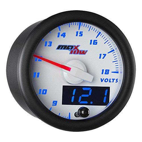 MaxTow  이중 비전 볼트 전압계 게이지 - 전압 레인지 8-18 볼트 - 화이트 게이지 페이스 - 블루 LED 조명 다이얼 - 아날로그&  디지털 Readouts -  트럭 - 2-1/ 16 52mm