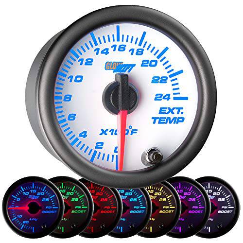GlowShift  화이트 7 컬러 2400 F Pyrometer 배기 가스 온도 EGT 게이지 키트 - 포함 타입 K 탐침, 탐색기 - 화이트 다이얼 - 클리어 렌즈 -  차량용&  트럭 - 2-1/ 16 52mm
