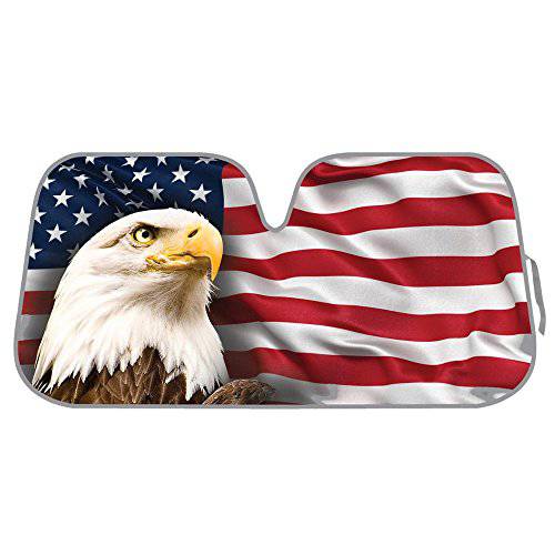 USA Patriotic American Eagle 깃발 전면 바람막이, 윈드쉴드 썬쉐이드, 햇빛가리개 - 아코디언 접이식 오토 썬쉐이드, 햇빛가리개 차량용 트럭 SUV - 블록 UV 광선 썬바이저 보호 - 유지 Your 차량 쿨 - 58 X 28 인치 for