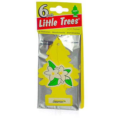 LITTLE TREES 차량용 방향제, 탈취제 | 걸수있는 용지,종이 트리 가정용 or 차량용 | Jasmin | 6 팩