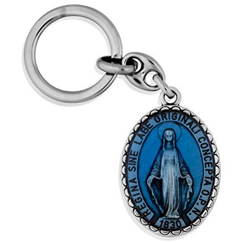 Venerare Catholic 세인트 키링, 열쇠고리, 키체인 라지 포브 (블루 Miraculous 메달)