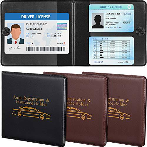 4 피스 자동차등록증 and 보험 카드 홀더 지갑, 오토 문서 지갑 홀더 자동차 트럭 오토바이 보트, 블랙, 브라운