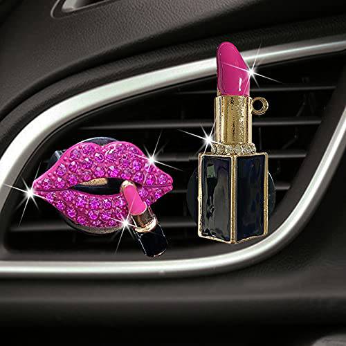다이아몬드 Lips 벤트 clip，Sexy Lips Bling 자동차 장식 에어 벤트 클립,핀 큐빅 자동차 인테리어 악세사리 다이아몬드 자동차 장식  걸스& Women（Rosepink）