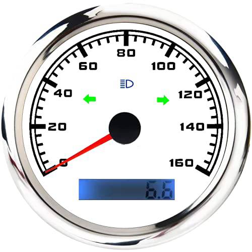 모터 미터 레이싱 GPS 속도계 주행거리계 방수 보트 자동차 트럭 오토바이 LED 백라이트 헤드라이트,전조등 회전 신호 하이빔 160 Mph 화이트 다이얼 12V 3-3/ 8 85mm