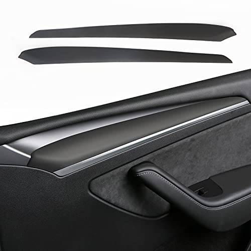 LMZX 2021 테슬라 모델 3 도어 트림 커버 랩 ABS 매트 블랙 인테리어 도어 보호 테슬라 모델 3 2021 Accessories(2 피스)