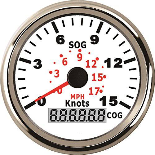 ELING 선박 GPS 속도계 0-15Knots 0-17MPH 스피드 게이지 강좌 보트 요트 Vessels 백라이트 3-3/ 8’’ (85mm) 12V/ 24V (LED 쇼 강좌 not 주행거리계)