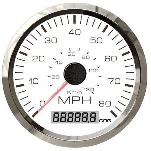 ELING 85mm 조절가능 GPS 속도계 0-80MPH 선회 라이트 선박 자동차 오토바이 (화이트+ 스테인레스 스틸)