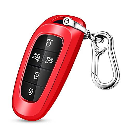 QBUC 현대 키포브, 스마트키 커버, 소프트 TPU 360 도 자동차키 케이스 보호 키체인,키링,열쇠고리 호환가능한 2022 2021 2020 현대 소나타 산타페 투싼 키리스 엔트리 3/ 4/ 5/ 7 버튼 스마트 Key(red)