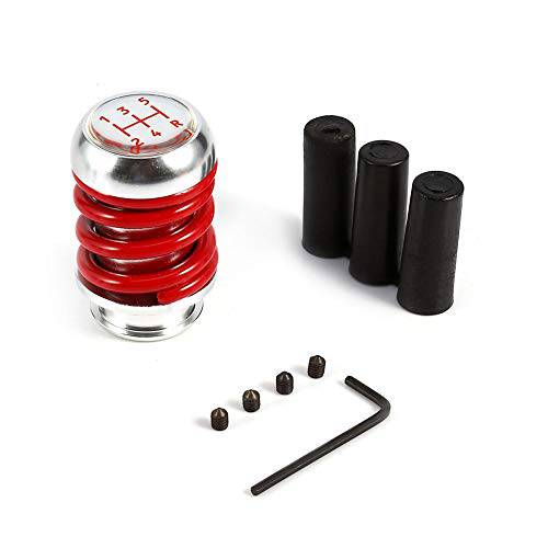 수동 5 스피드 기어 시프트 노브, 범용 자동차 스프링 기어 시프터 노브 스틱 헤드 레버 3 어댑터 8mm 10mm 12mm(Red)