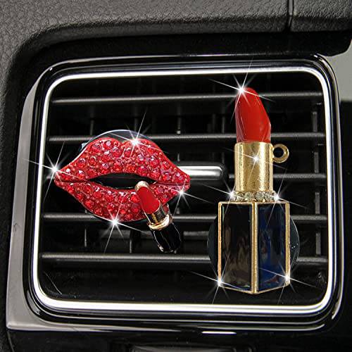 Maxtech, 크리스탈 Lips 벤트 Clip，Sexy Lips Bling 자동차 장식 에어 벤트 클립,핀 큐빅 자동차 인테리어 악세사리 다이아몬드 자동차 장식  걸스& Women（Red）