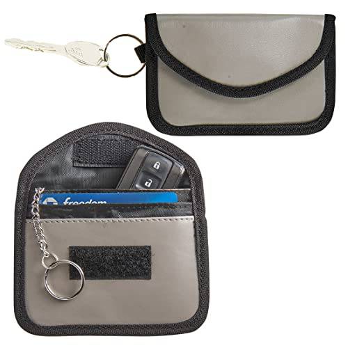 고속도로 도난방지 패러데이 키포브, 스마트키 홀더 RFID 전송 차단 프로텍트 and Leather-Look 케이스, 2-Pack (그레이)