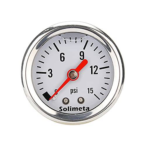 Solimeta 1.5 다이얼 사이즈, 오일 채우는, 연료 압력 게이지 1/ 8 NPT, 인라인 연료 압력 게이지, 자동차 교체용 연료 압력 게이지, 304 스테인레스 스틸 케이스, 0-15Psi, -3-2-3%