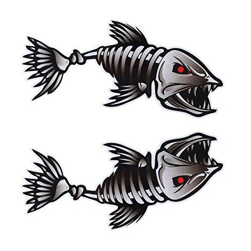 WINOMO 2Pcs 10x5 인치 Fish Skeleton 데칼,도안 스티커 비닐 오토 데칼 스티커 카약 어업 차량용
