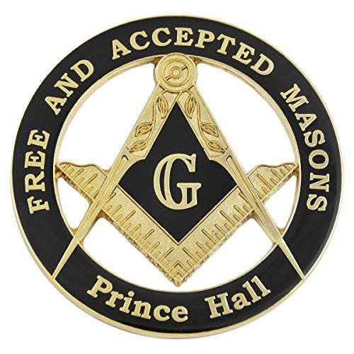 Prince Hall 프리& Accepted Masons 프리메이슨 오토 엠블렘, 앰블럼 - [ 블랙& Gold][3’’ 직경]