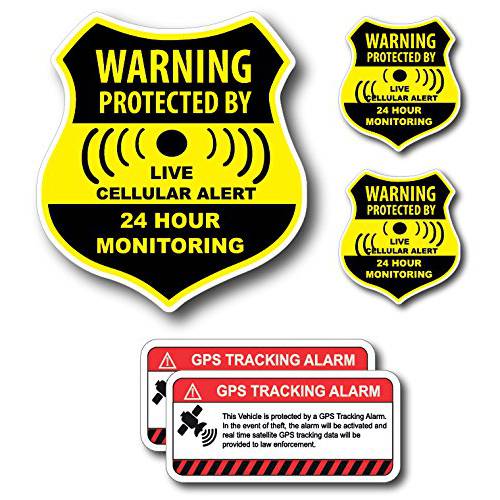(5 팩) 콤비네이션 팩 of 24 시간 모니터링 - This 차량 보호 by GPS 트래킹 경고 표지판 - 데칼 셀프 접착 스티커 비닐 데칼  UV Resistent