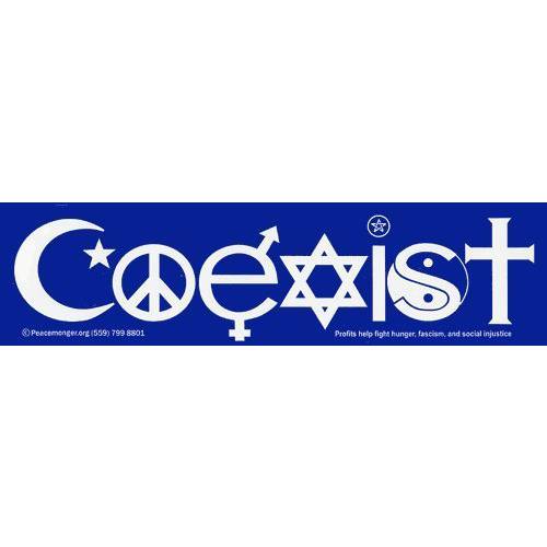 Peacemonger Coexist Interfaith Peace 심볼 사인 Yin Yang 컬러 범퍼 스티커 11.5 X 3 인치