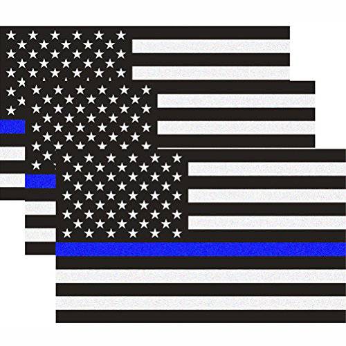 Reflective US 깃발 데칼 Packs Thin 블루 라인 자동차 트럭 5 X 3 인치 American USA 깃발 데칼 스티커 Honoring Police Law Enforcement 비닐 창문 범퍼 테이프 3-Pack with for