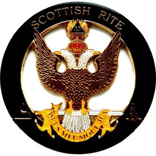 33rd 도 이중 Headed Eagle Scottish Rite 라운드 프리메이슨 오토 엠블렘, 앰블럼 - [ 블랙& Gold][3’’ 직경]