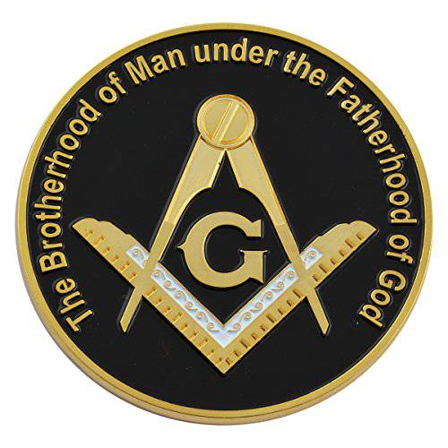 Brotherhood of Man Fatherhood of God 사각&  나침반 라운드 프리메이슨 오토 엠블렘, 앰블럼 - [ 블랙& Gold][3’’ 직경]