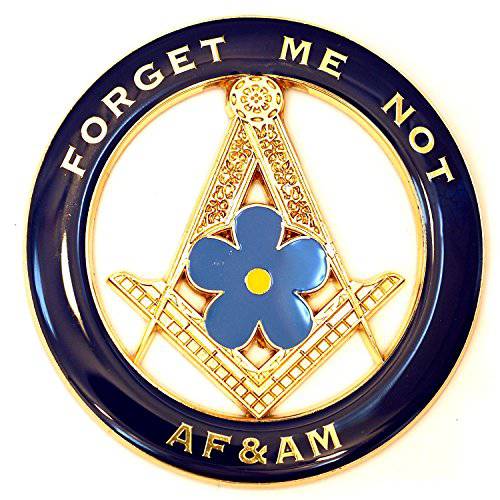 Forget Me Not AF& AM 라운드 프리메이슨 오토 엠블렘, 앰블럼 - [ 블루& Gold][3’’ 직경]