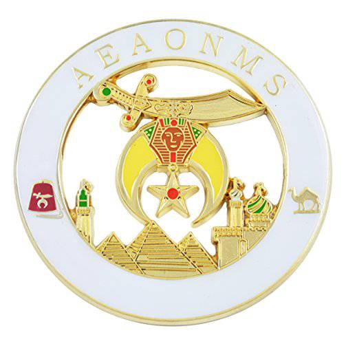 Shriner AEAONMS 프리메이슨 오토 엠블렘, 앰블럼 - [ 화이트& Gold][3’’ 직경]