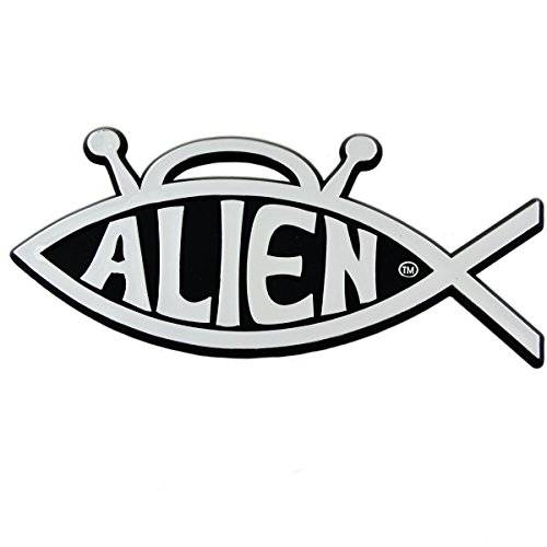 Alien 피쉬 플라스틱 오토 엠블렘, 앰블럼 - [Silver][5’’ x 2 3/ 4’’]