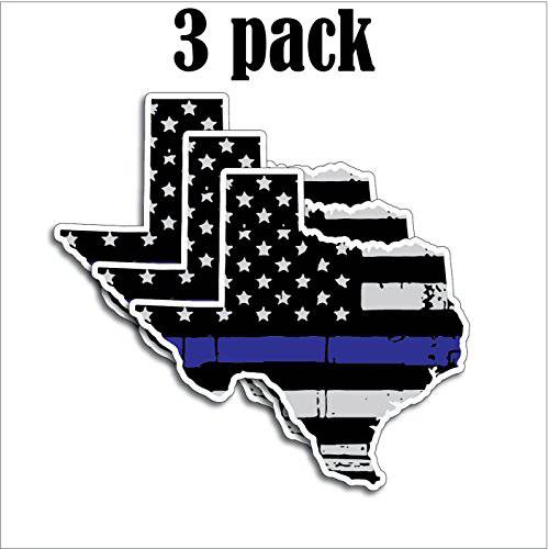 3 팩 of State of Texas 모양 ThinBlueLine Police 장교 Tattered BLM 아메리칸 깃발 Grunge 스타일 비닐 데칼 스티커 차량용 트럭 5 x 4.7