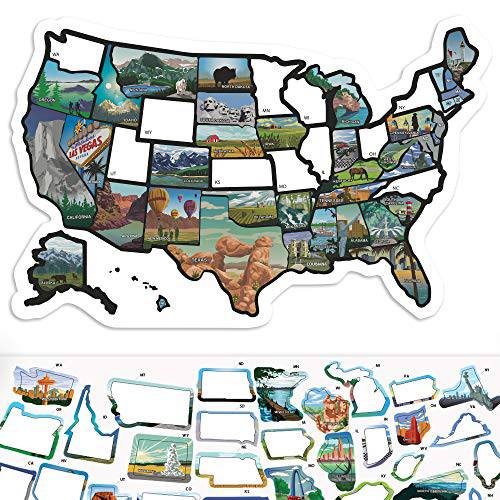 Rv State 스티커 여행용 지도 - 11 X 17 - USA States Visited 데칼 - 미국 특허 플레이트 무 자석 로드 여행 창문 스티커 - 트레일러 도구 악세사리 - 외부 or 인테리어 모터홈