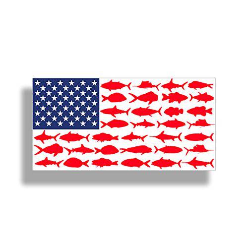 USA 미국 물고기 깃발 스티커 - Patriotic Fishing 데칼 비닐 Die Cut 차량용 트럭 보트 범퍼 창문 그래픽