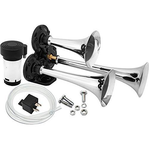 Vixen Horns  큰소리 3/ 트리플 트럼펫 트레인 에어 혼 원 컴프레셔 풀 Complete 시스템/ 키트 크롬 12V VXH2411C