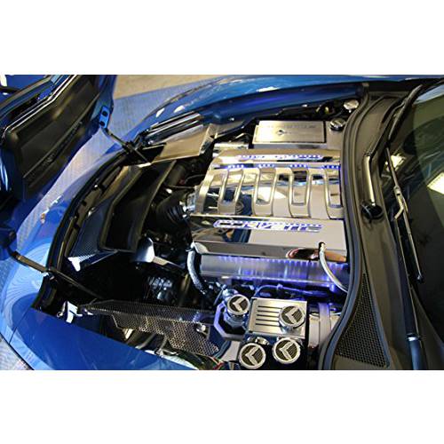 American Car Craft 053013-BLU 블루 카본 파이버 액상 캡 커버 세트, 5 피스 (콜벳 깃발 엠블렘, 앰블럼)