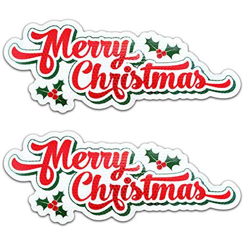 Bigtime Signs Merry 크리스마스 반사 홀리데이 차량용 자석 인쇄 Holly | 반사 자동차 홀리데이 장식 | 냉장고 or 차량용 | 2 - 팩 (Merry 크리스마스 화이트 2 팩)