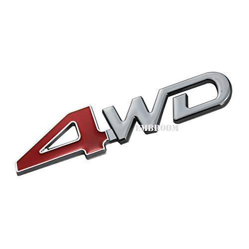 EmbRoom 4WD 엠블렘, 앰블럼 Badge，3D 레터 메탈 알루미늄 합금 펜더 사이드 패널 차량용 스티커 교체용 모든 휠 드라이브 오프로드 SUV 오토 트럭 (레드 크롬)