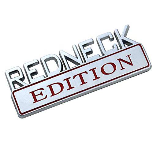 1Pcs 3.1 인치 Redneck 에디션 외부 엠블렘, 앰블럼 차량용 트럭 보트 데칼 로고 교체용 F-150 F250 F350 실버라도 램 1500 (크롬/ 레드)