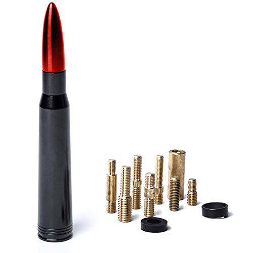 50 Cal 칼리버 블랙 레드 탑 Bullet 안테나 헤비 게이지 철판 알루미늄 숏 호환가능한 포드 F150 F-150 1999-2019 (블랙) (Red-Black)