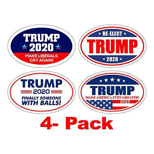 StickerPirate 4 PackOval 차량용 자석 프로 Donald Trump 2020 Make America Great 버라이어티팩