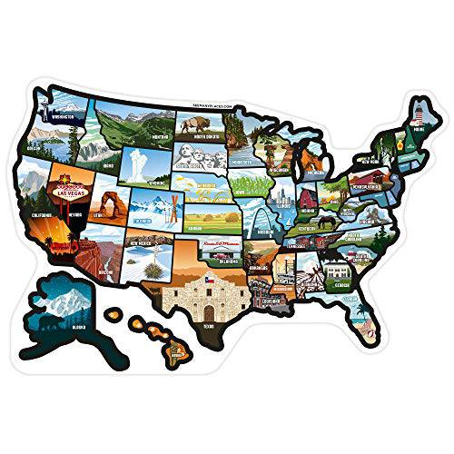 SEE MANY PLACES .com Rv State 스티커 United States 여행용 캠핑 지도 Rv 데칼,도안 창문 문,문틈 or 벽면 포함 50 State 데칼 스티커 풍경화 삽화 21” X 14.5” 라지 See Many PLA