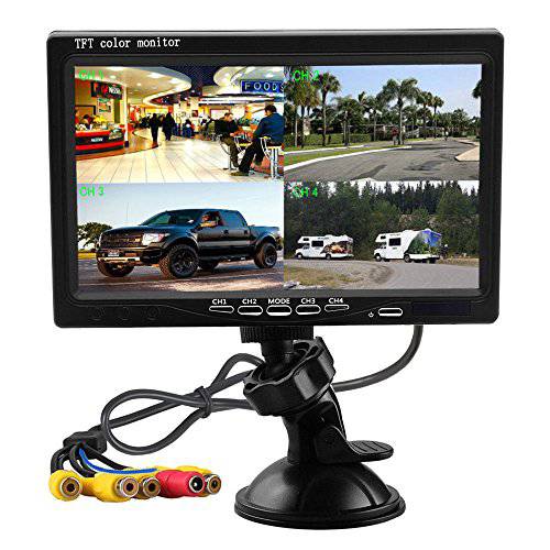 7 인치 HD 4 스플릿 쿼드 비디오 디스플레이 백업 모니터 키트 LCD 후방관측 모니터 차량용 후방카메라 키트&  홈 감시 세큐리티 시스템