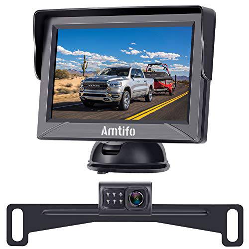 AMTIFO HD 후방카메라 키트 2 비디오 채널 모니터 운전 히치 리어,후방/ 전면 뷰 관측 시스템 트럭, 자동차, 캠퍼, RVs DIY 가이드 라인 방수 카메라 나이트 비전