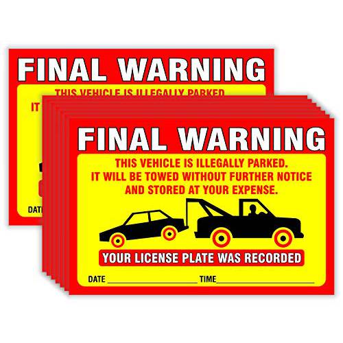 Final 경고 스티커 (팩 of 50) 주차 Violation 공지게시판 차량 is Illegally Parked - 라지 사이즈 6 X 9  Yellow