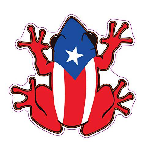 WickedGoodz Puerto Rican 깃발 Frog 비닐 데칼 - 트리 Frog 범퍼 스티커 - Proud Puerto Rico 스티커