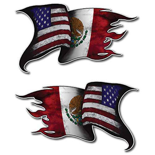 팩 of 2 USA 아메리칸 멕시코 멕시코원산지 Pride 국가 깃발 창문 데칼 범퍼 스티커 차량용 트럭 SUV