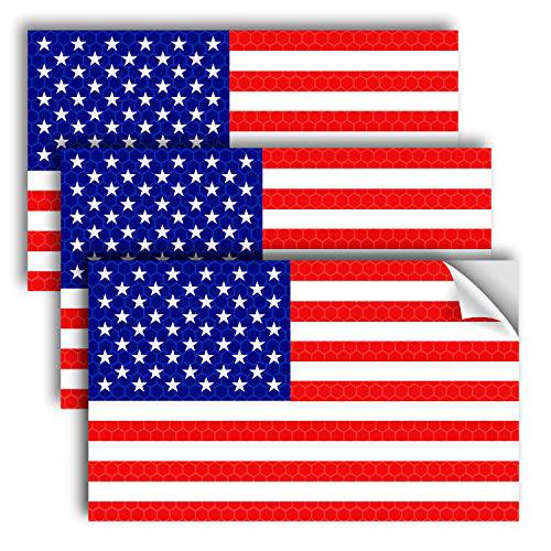 3PC 반사 아메리칸 깃발 스티커 - 5 x 3 인치 - Patriotic US 비닐 범퍼 스티커S 데칼, 도안 - USA 아메리칸 깃발 데칼 밀리터리 차량용, 트럭, 지프, 차량, 자동차