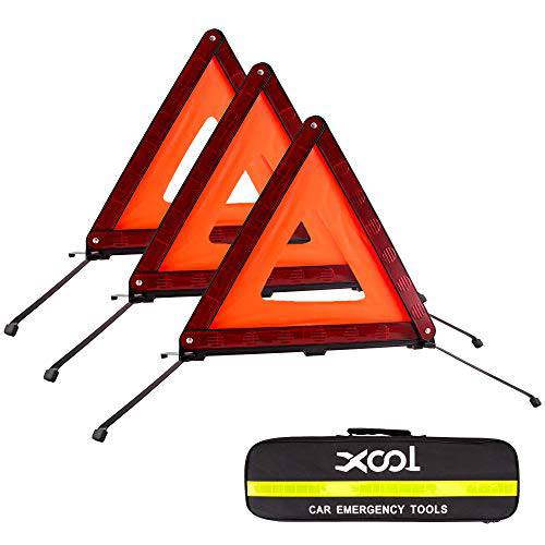 XOOL  트리플 경고 삼각대 응급시 경고 삼각대 반사판 세이프티,안전 삼각대 키트 3-Pack 적용가능한 Roadside 응급상황